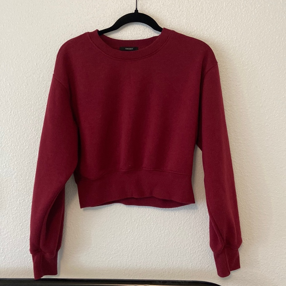 Cropped Red Crew Neck Sweatshirt